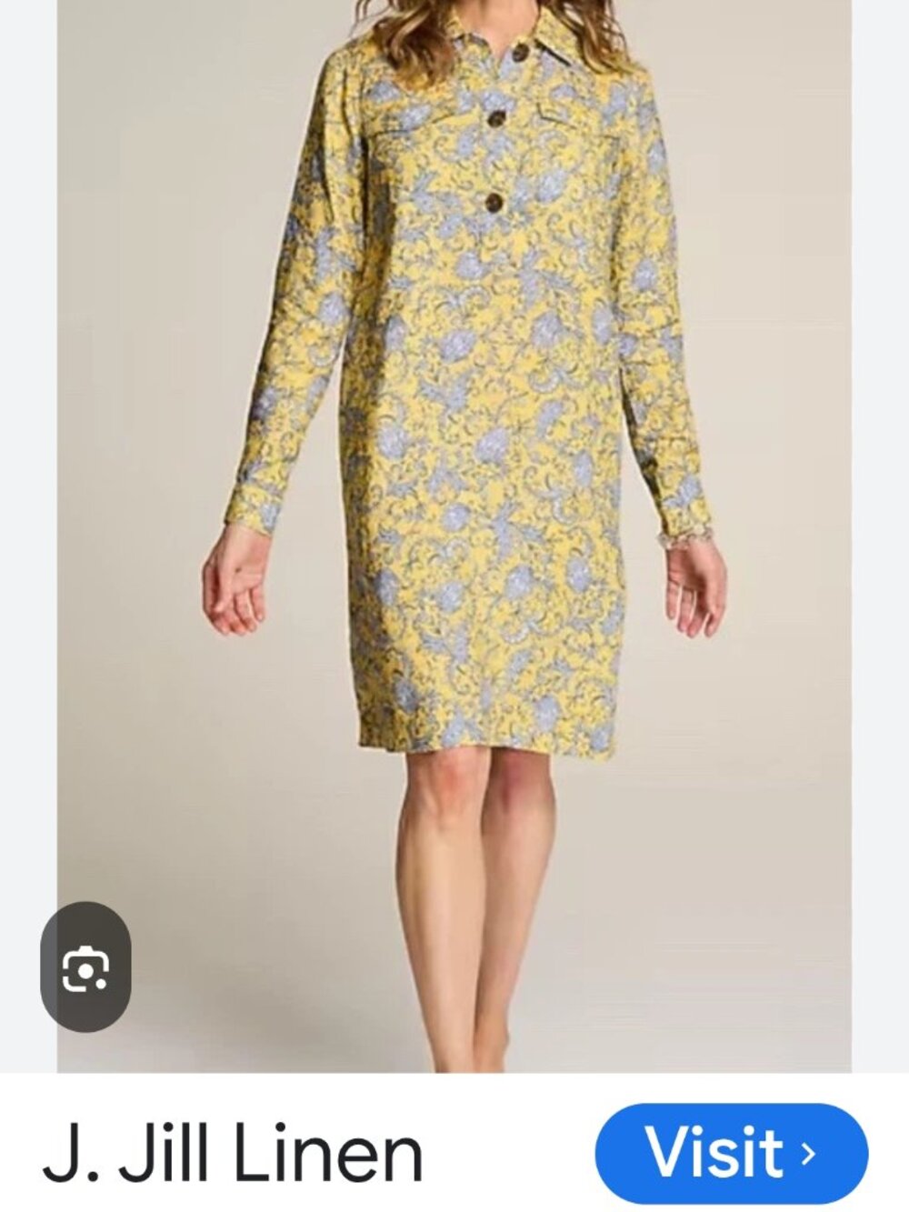 Xl nwt e J. Jill Linen Popover Shirtdress in a yellow and blue paisley print.  J